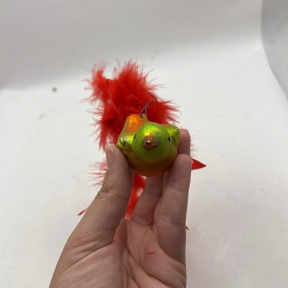 Vintage Red Feathered Bird Glass Ornament Collectible Decor Christmas